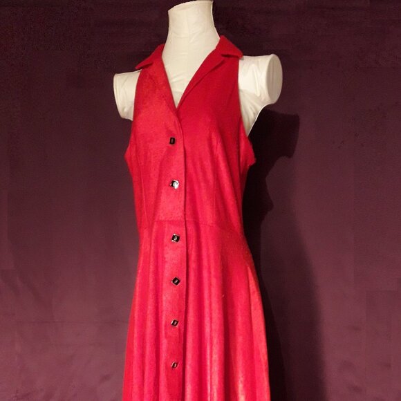 Vintage 1960s 1970s Red Halter Dress Midi Sleeveless Women Ladies 60s 70s - Picture 1 of 7